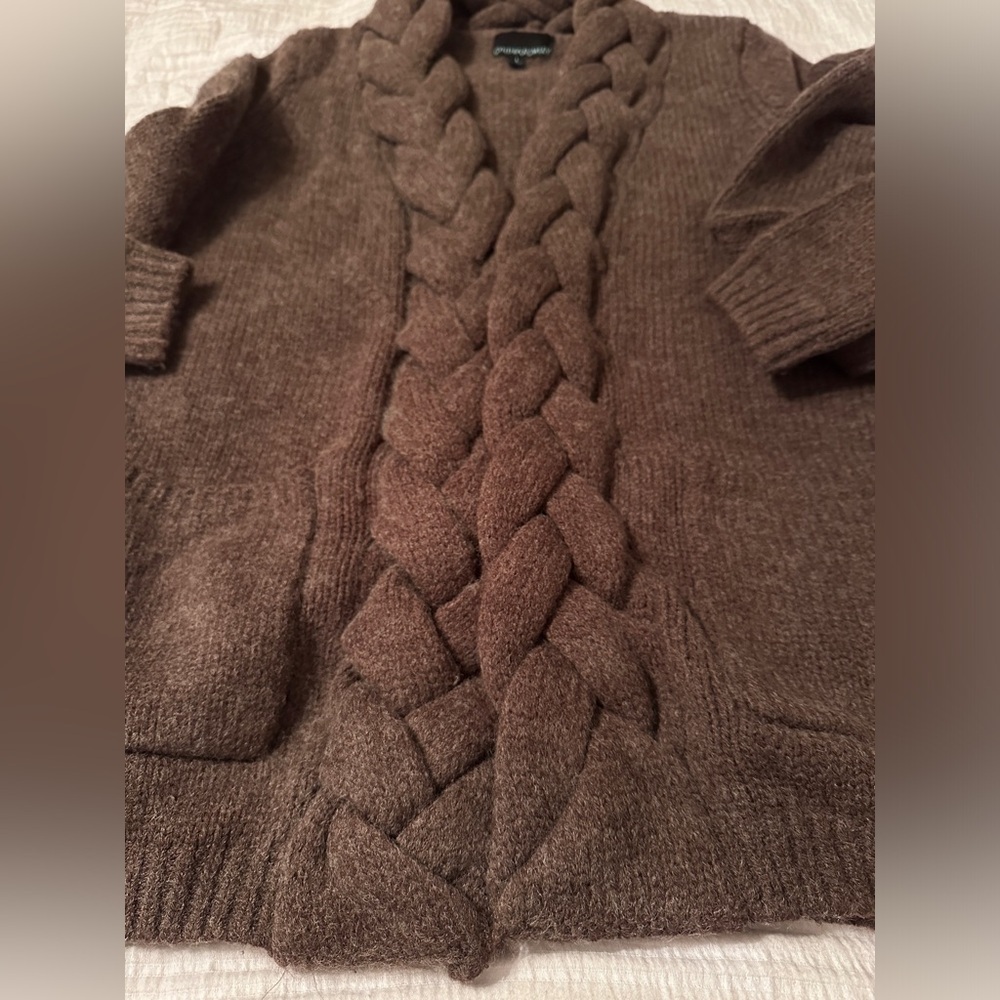 Cynthia Rowley Braided Collar & Front Cardigan - Size L - Picture 4 of 9